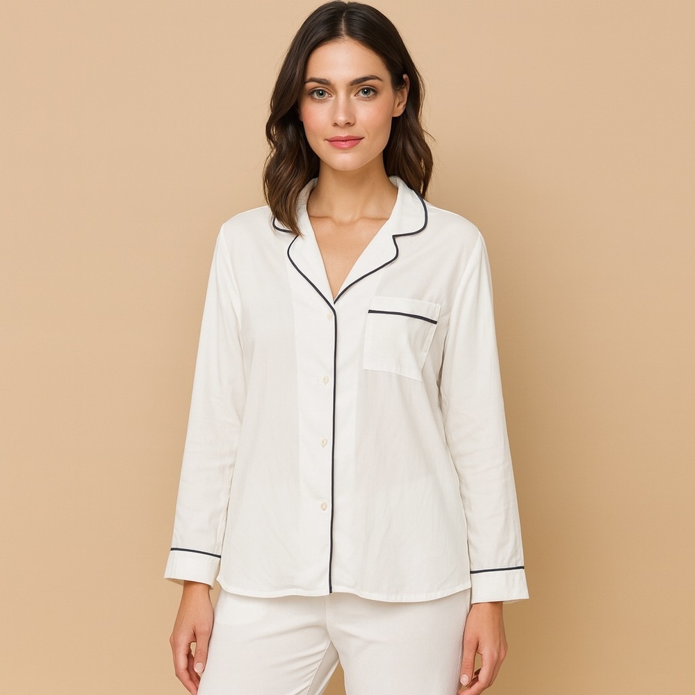 JW Style Women's White Pajama Set with Black Trim Size XL